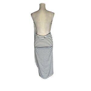 Black & White Striped Midi Dress Swim Cover Open Back  Boho Chic- M